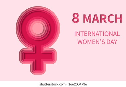 8 March Papercut International Women's Day Card Template. Numer Eight 8 Papercut on Pink background. Women's day Greeting Card Vector Template. 8 March Banner Greeting Card. Vector Illustration EPS10