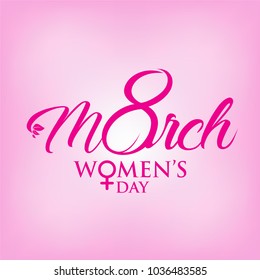 8 March with Pink background. Happy Women's Day. Vector illustration.