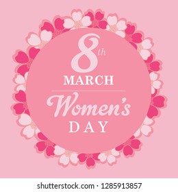 8 March. pink Floral Greeting card. International Happy Women s Day. flower holiday background with Square Frame and space for text. Trendy Design Template. Vector illustration - Vector illustration