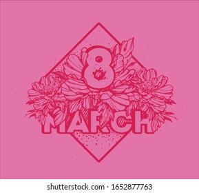 8 March. Pink  Floral Greeting card. Happy Women's Day. Trendy Design Template. Vector illustration