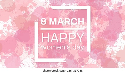 8 march, pink watercolor background, International Happy Women's Day. background with Square Frame and space for text. Trendy Design Template. Vector illustration