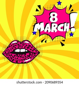 8 march pop art. Comic book explosion with text -  8 march. Vector bright cartoon illustration in retro pop art style. Can be used for business, marketing and advertising.  Banner flyer pop art comic 