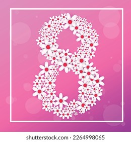 8 MARCH POSTCARD DESIGN WITH FLOWERS