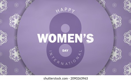 8 March purple color holiday flyer with abstract white pattern