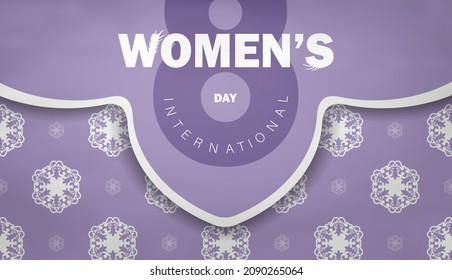 8 march purple color holiday flyer with winter white pattern