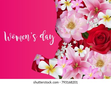 8 March. with realistic of beautiful flower greeting card. International Happy Women's Day. Vector Eps.10