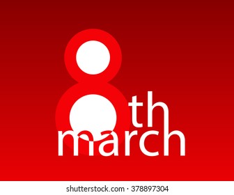 8 march red  card with white text. flat. vector.