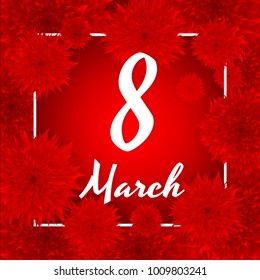 8 march. Red Paper Cut Flowers. Women s Day Greeting card. Happy Mother s Day. Vector Spring illustration.