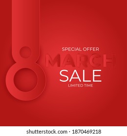 8 March sale banner Background Design. Template  for advertising, web, social media and fashion ads. Poster, flyer, greeting card, header for website  Vector Illustration. 