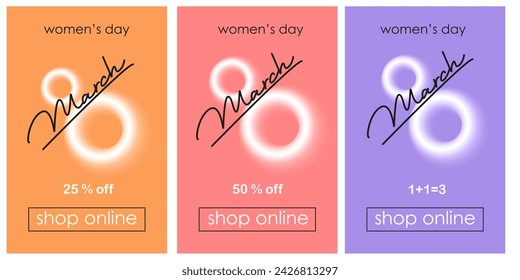 8 march sale banner, voucher. Shop discount, promotion template. 