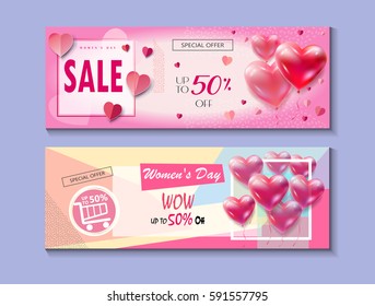 8 march. Sale Discount banners set for Happy Women's Day, Eighth March. Spring Holiday Sale gift card coupon. Futuristic modern design Marketing Advertise Vector International womens day mothers day 8