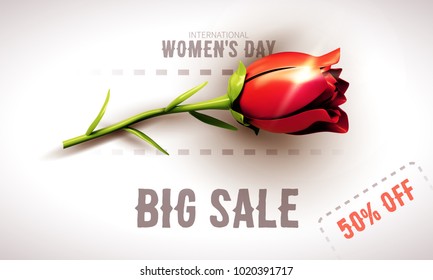 8 March sale flyer. International Women's Day. Happy Mother's Day. Flower on white background. Vector Illustration.