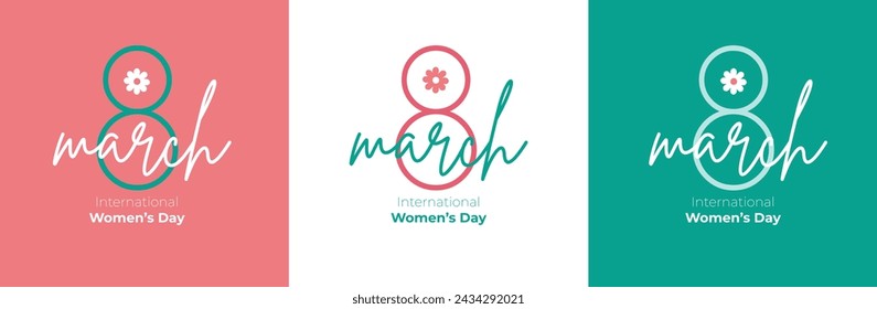 8 March set banner Background Design. Template for advertising, web, social media and fashion ads. Poster, flyer, greeting card, header for website Vector Illustration.