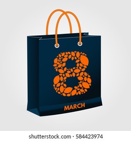 8 March Shopping bag. Vector illustration for International Women's Day.