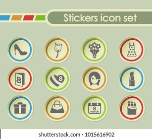 8 march simple vector icons on round stickers