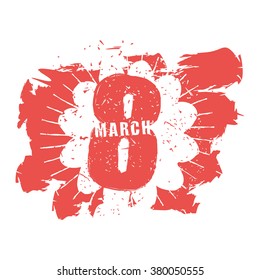 8 March symbol. Red emblem for international womens day. Grunge style sign is suitable as stencil template for painting 