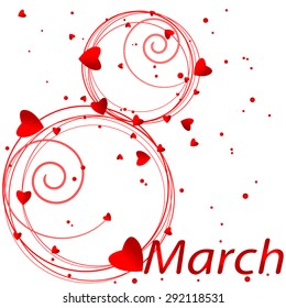 8 March symbol of red stripes and hearts. Vector illustrations