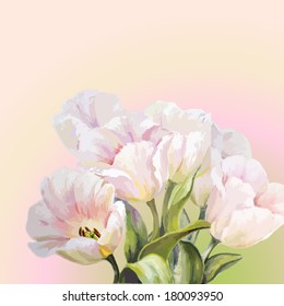 8 March. Tulips. Spring flowers invitation template card