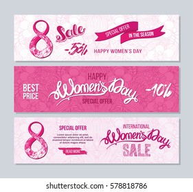 8 march two sides poster, flyer or invitation design. Vector illustration. Happy women's day tickets design. Place for your text message.