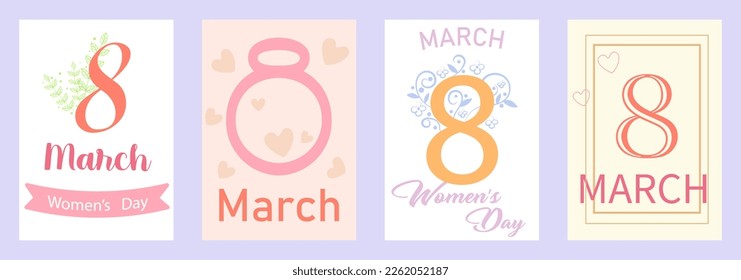 8 March typography set. Womens day. Vector typography, text design. Usable for banners, invitations, greeting cards gifts