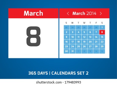 8 March vector calendar 2014, Set 2