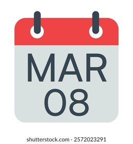 8 March Vector Calendar Icon. Isolated Vector Calendar. 