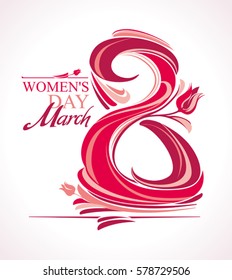 8 March vector card Eight with tulips. International Women's Day.