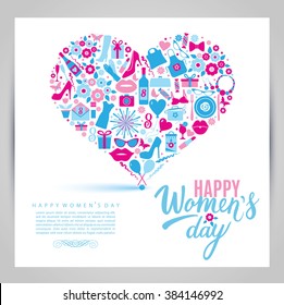 8 March vector card of icons.