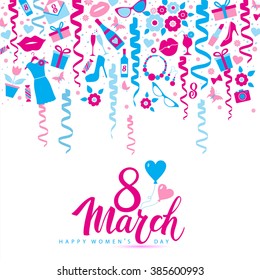 8 March vector card of icons.