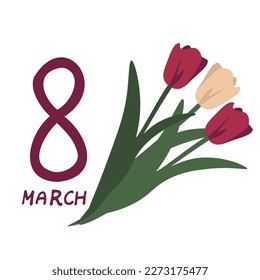 8 march vector card with tulips