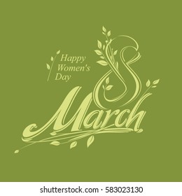8 March vector card twigs with leaves in spring.