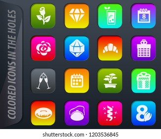 8 March vector colored icons in the holes easily adapt to any background