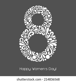 8 March. Vector decoration made from swirl shapes. Greeting, invitation card. Simple decorative gray and white illustration for print, web. Happy Women's Day!