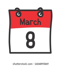 8 March. Vector flat daily calendar icon. Date and time, day, month. Holiday