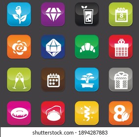 8 March vector icons for user interface design Colored buttons on a dark background
