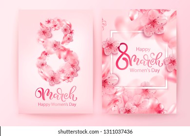 8 march vector illustration with cherry blossom flowers, flying petals. Pink sakura. Happy women's day background. Woman cherry blur banner. 8 march vector illustration with cherry blossom flowers, flying petals. Pink sakura. Happy women's day background. Woman cherry blur banner.