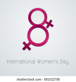8 March Vector illustration Poster template for 8 March with pink Venus sign in shape of number 8 on white background Paper art
