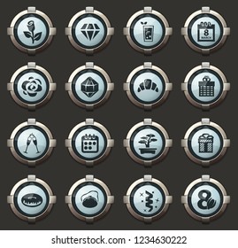 8 March vector stylish round buttons for mobile applications and web