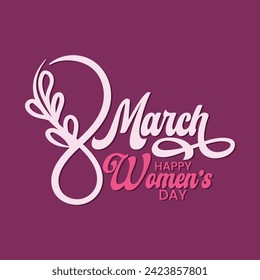 8 march vector typography greeting card for International Women's Day. Pink color hand drawn number 8 illustration. Women's day poster, banner, template design. Happy women's day on dark background.