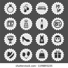 8 march web icons stylized postage stamp for user interface design