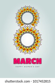 8 march. Woman's day greeting card design. Vector illustration
