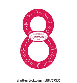 8 march. Woman's day greeting card, vector template