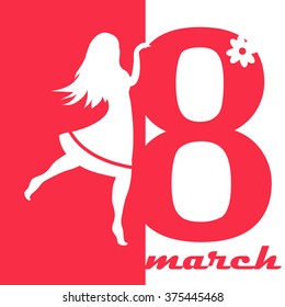 8 march. Woman's day. Vector greeting card  with the silhouette of a beautiful girl.Minimalism style. Elegant and trendy concept