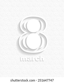 8 march Women Day card on white background. Cut from paper. Vector illustration