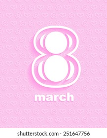 8 march Women Day card on white background. Cut from paper. Vector illustration