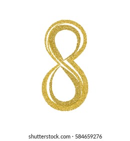 8 March Women Day gold glitter eight symbol.Vector.