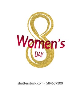 8 March Women Day gold glitter eight symbol.Vector.
