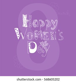 8 March Women Day Greeting Card Template with Hand Drawn Elements