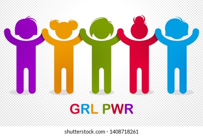 8 March women day international holiday, female solidarity concept, fight for rights tolerance and equality, feminism, girl power, group of protesting, vector illustration or icon.
