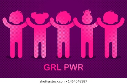 8 March women day international holiday, female solidarity concept, fight for rights tolerance and equality, feminism, girl power, group of protesting, vector illustration or icon.